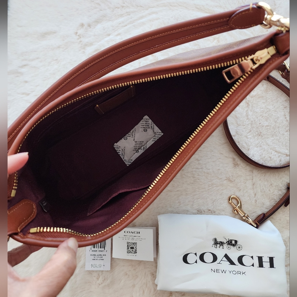 ❤️Coach Signature Floral Shoulder Bag in Brown and Pink - Picture 2 of 10